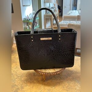Vintage Anne Klein Black Crocodile-Embossed Tote